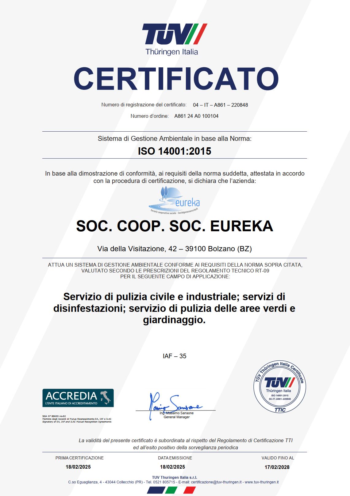 certificato iso 14001
